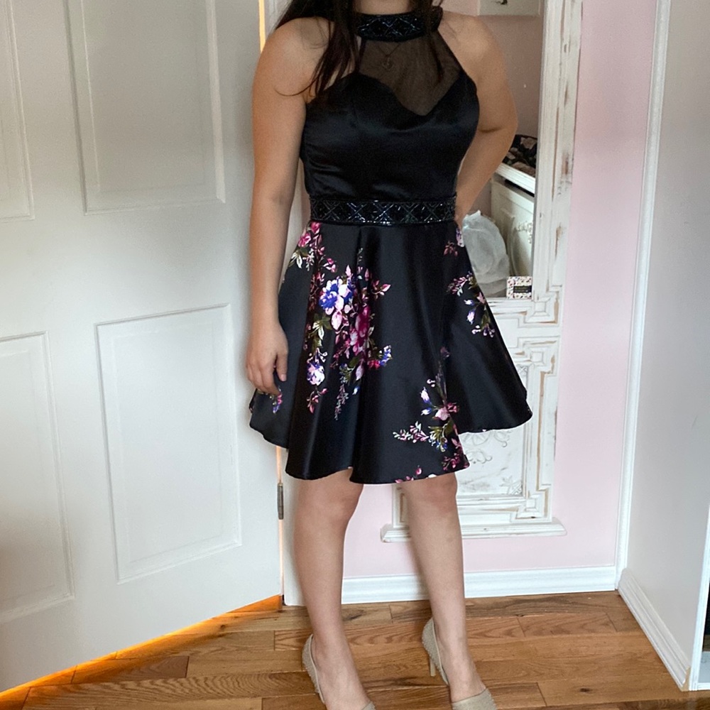 Black Party Dress with Floral Design